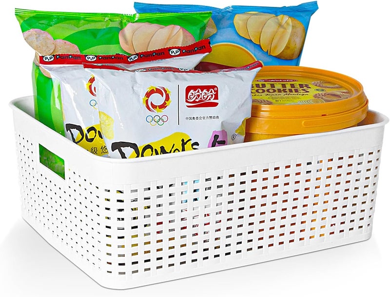Soddeph Plastic Storage Baskets for Cabinets, Household Pantry Organization with Handle,Organizer Bins for Room,Bathrooms,Under-Sink,Kitchen (White, L-3PACK) - Image 3